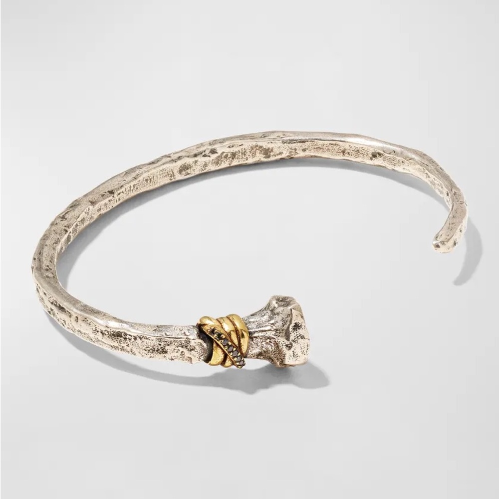 John Varvatos Distressed Cuff Nail Bracelet with Black Diamonds - Picture 3 of 4